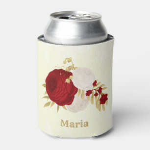 Porta-lata Casamento romântico vermelho e flores brancas