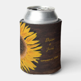 Porta-lata Casamento Rustic Brown Wood Amarelo Sunflower