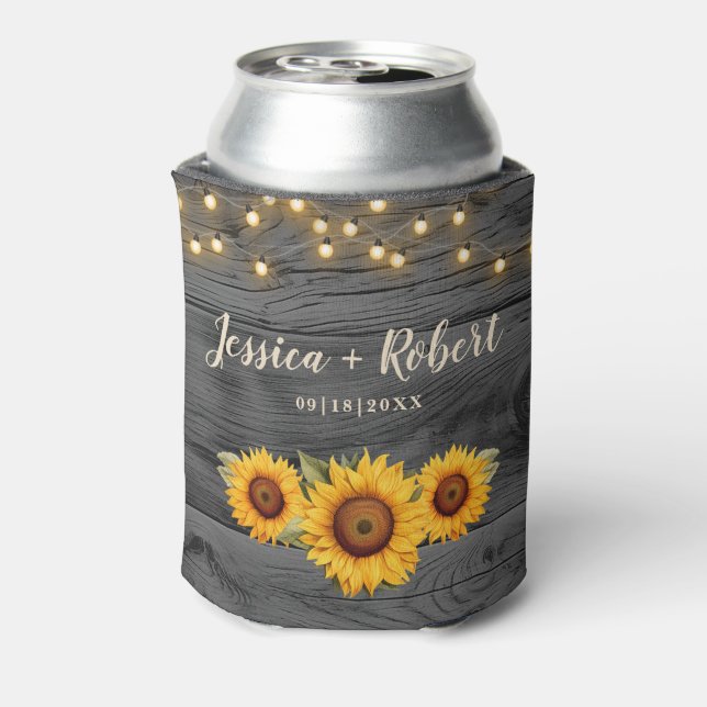 Porta-lata Casamento Rustic Sunflower Barn Fresca Fresco (Can Back)