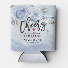 Porta-lata Casamento Saúde ao Amor Flores de Aquarela Penas