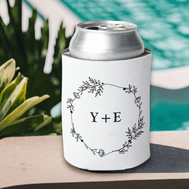 Porta-lata Casamento Simples e Branco Monograma (Criador carregado)