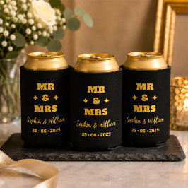 Porta-lata Casamento Sr. e Sra. Preto e Dourado