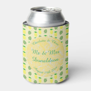 Porta-lata Casamento tropical de Verão, abacaxi e folhas de