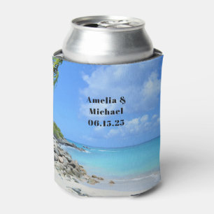 Porta-lata Casamento Tropical na Praia Turquesa Linda