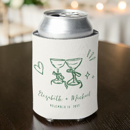 Porta-lata Casamento Verde Creme Romântico Desenhado à Mão Ca