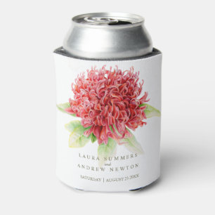 Porta-lata Casamento Waratah Aquarela Botânica vermelho e ver