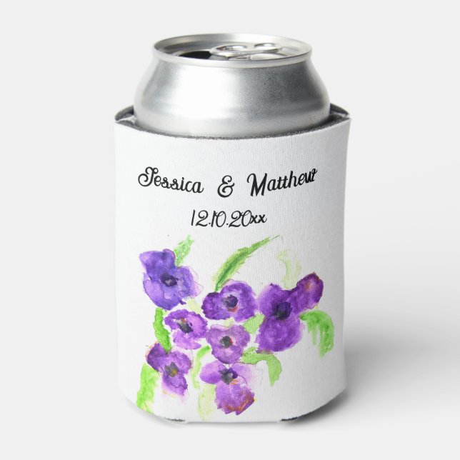 Porta-lata Casamentos Purple Lilac floral Watercolor (Can Front)