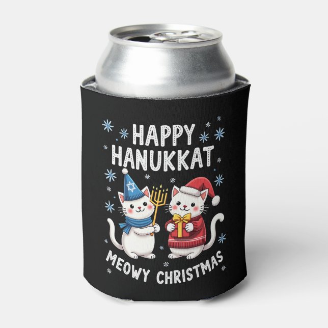 Porta-lata Cat Merry Christmas Happy Hanukkah Jewish Christia (Can Front)