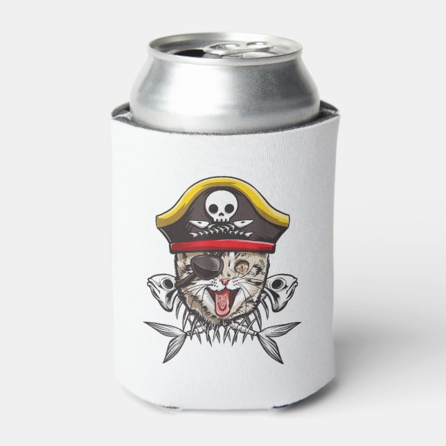 Porta-lata Cat Pirata Capitão Men Jolly Roger Flag Skull E (Can Front)