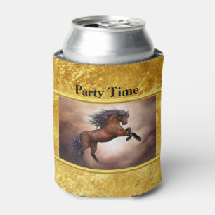 Porta-lata Cavalo castanho da Frísia que se cria com nuvens n