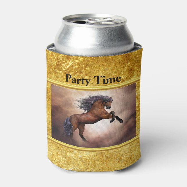 Porta-lata Cavalo castanho da Frísia que se cria com nuvens n (Can Front)