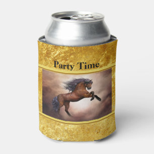 Porta-lata Cavalo marrom do frisão que eleva acima com nuven