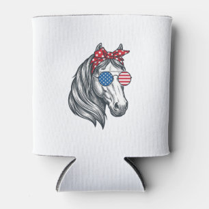 Porta-lata Cavalo Patriótico Com Óculos De Sol De Bandeira Vi