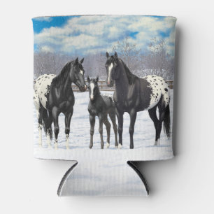 Porta-lata Cavalos Pretos De Appaloosa Na Neve