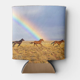 Porta-lata Cavalos Selvagens Correndo Com Arco-Íris