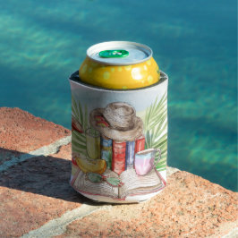Porta-lata CENA DE PRAIA DE VERÃO EM Aquarela PASTEL COM LIVR