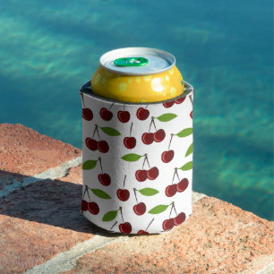 Porta-lata Cereja Vermelha, Padrão De Cerejas, Folhas, Fruta