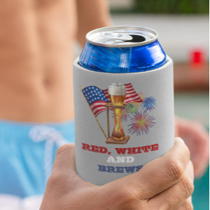Porta-lata Cerveja Vermelha Branca Azul 4 de Julho