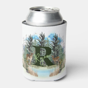 Porta-lata Cervo em Aquarela Letra de Monograma Personalizado