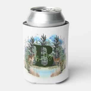 Porta-lata Cervo em Aquarela Letra de Monograma Personalizado