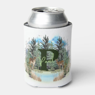 Porta-lata Cervo em Aquarela Letra Personalizada de Monograma