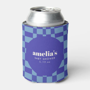 Porta-lata Chá de Bebê Azul Xadrez Abstrato Personalizado