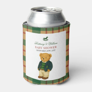 Porta-lata Chá de Bebê Urso Préppy Xadrez de Natal