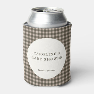 Porta-lata Chá de Bebê Xadrez Gingham Marrom Taupe Personaliz
