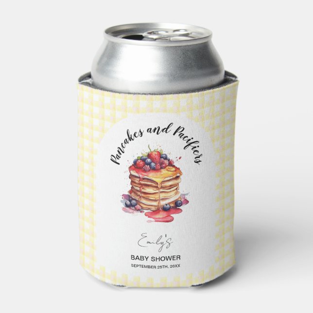 Porta-lata Chá de Bebê Xadrez Gingham Panquecas e Chupetas (Can Front)