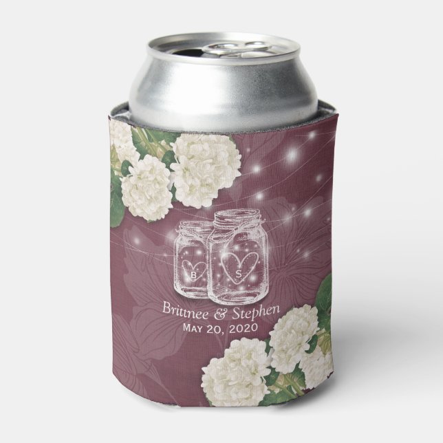 Porta-lata Chá de casamento Mason Jars Hydrangea String Light (Can Front)