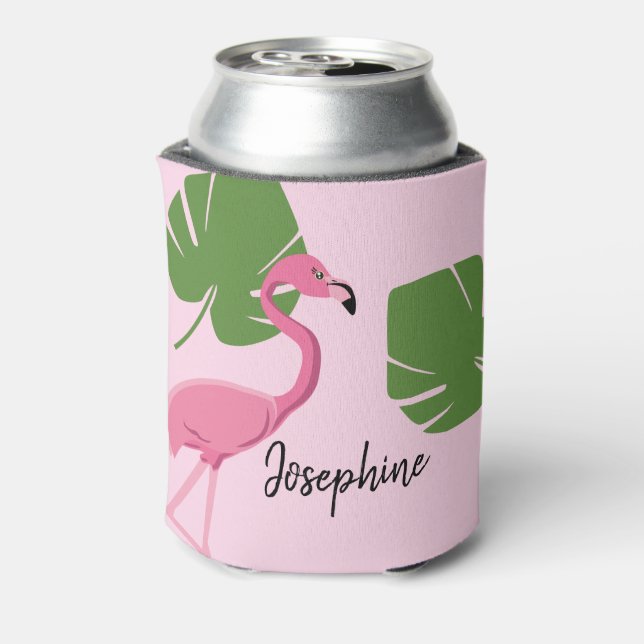 Porta-lata Chá de panela tropical rosa-flamingo personalizado (Can Back)