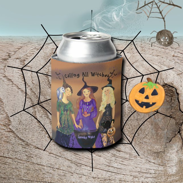 Porta-lata Chamando todas as bruxas do Festa de Halloween (Calling All Witches Halloween Party Can Cooler)