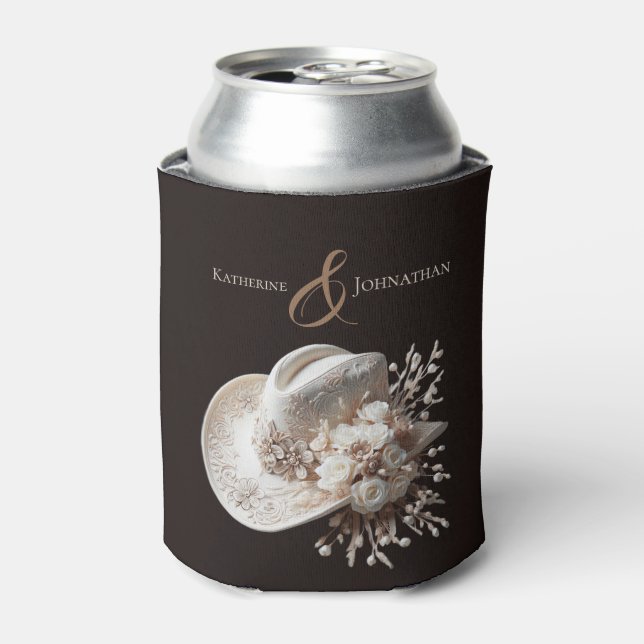 Porta-lata Chapéu branco com flores (Can Front)