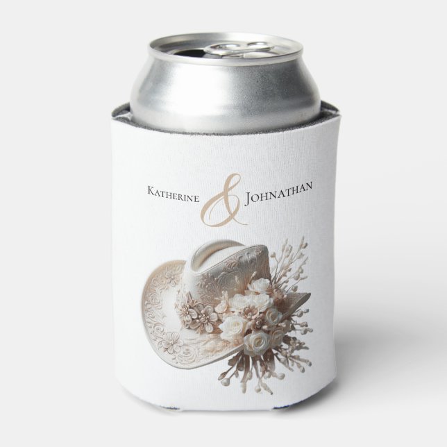 Porta-lata Chapéu branco com flores (Can Front)