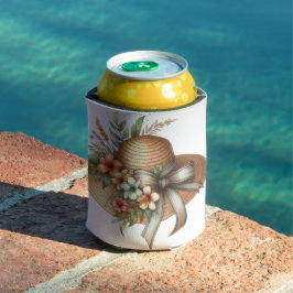 PORTA-LATA CHAPÉU DE PALHA DE VERÃO TROPICAL COM FLORES DE HI