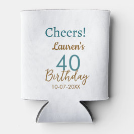 Porta-lata Cheers 40th birthday name date brown turquoise sim