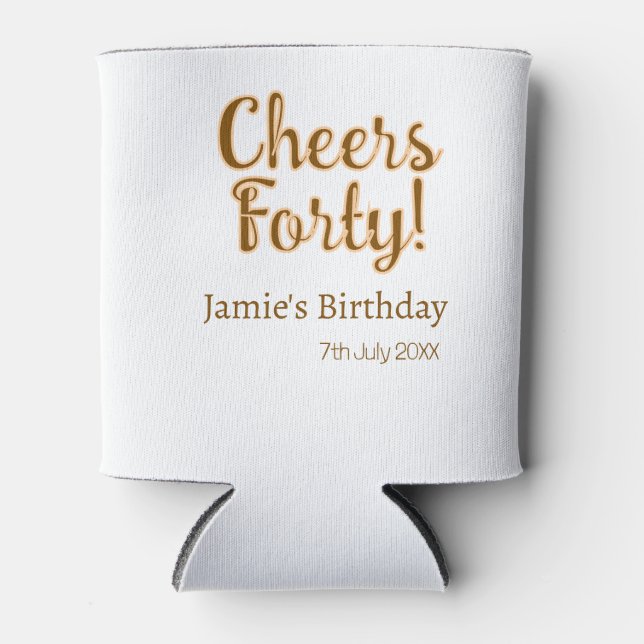 Porta-lata Cheers forty orange brown calligraphy birthday nam (Frente)