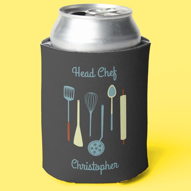Porta-lata Chefe Personalizado (Head Chef personalized vintage kitchen design can cooler)