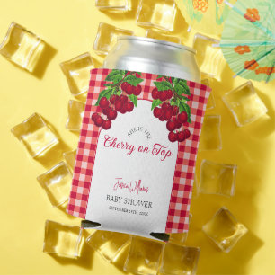 Porta-lata Cherry no topo do Chá de fraldas de Xadrez Gingham