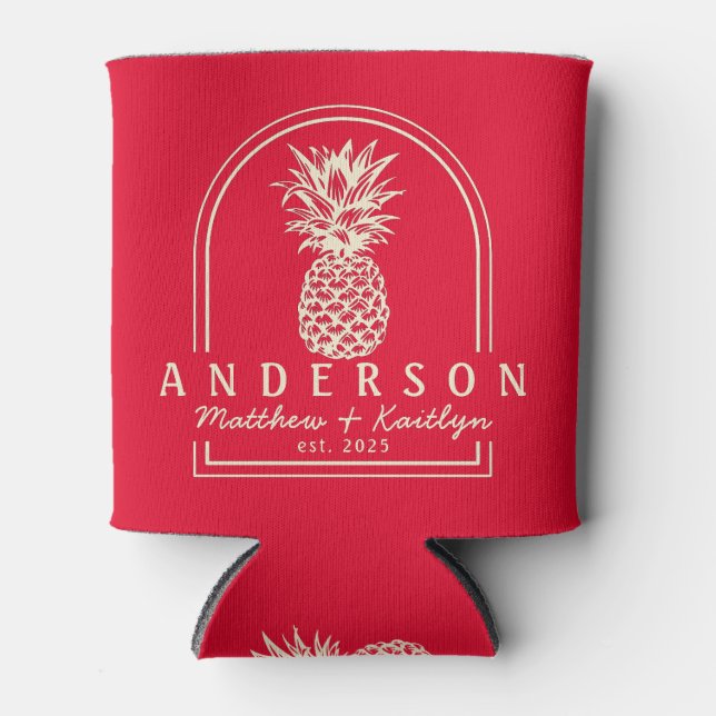 Porta-lata Cherry Picking Pink Pineapple Wedding Arch & Name (Frente)