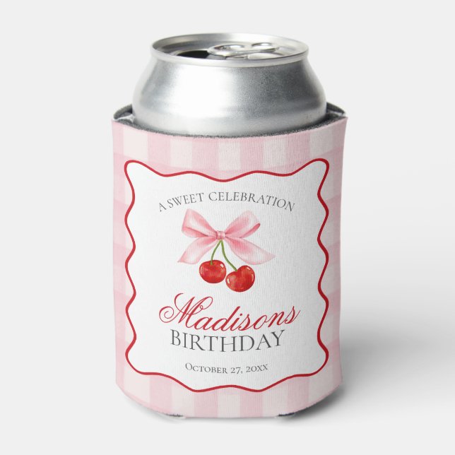 Porta-lata Cherry Sweet Pink Coquette Arco Birthday Favor (Can Front)
