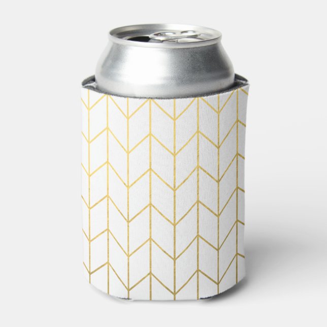 Porta-lata Chevron Branco Dourado Fundo Moderno Chic (Can Front)