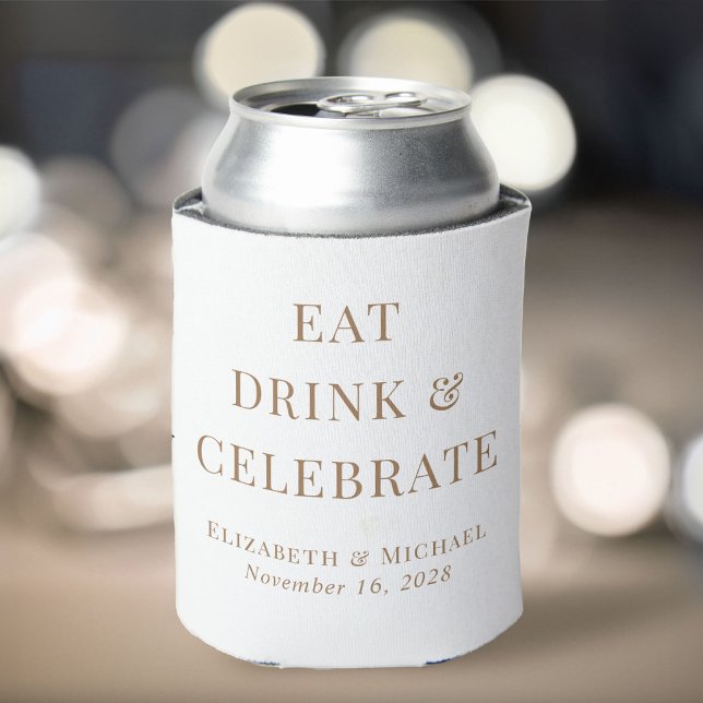 Porta-lata Chic Comer Beber Celebrar Bodas Ouro Branco (Criador carregado)