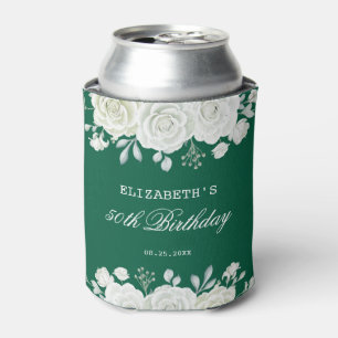 Porta-lata Chic Green Pastel White Rose Greenery Aniversário