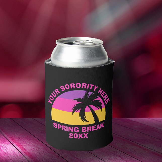 Porta-lata Chic Spring Break Party Hot Pink Black Beach (Criador carregado)