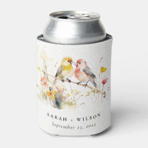 Porta-lata Chic Wild Botanical Watercolor Love Birds Casament