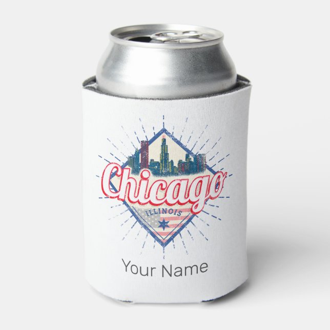 Porta-lata Chicago Illinois Estados Unidos Retro Skyline EUA (Can Front)