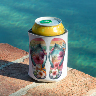 PORTA-LATA CHINELAS DE VERÃO COLORIDAS COM TEMA TROPICAL