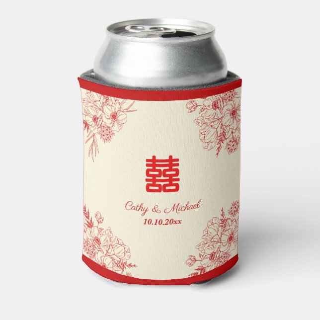 Porta-lata Chinês, vermelho-cervo-verde-floral (Can Back)