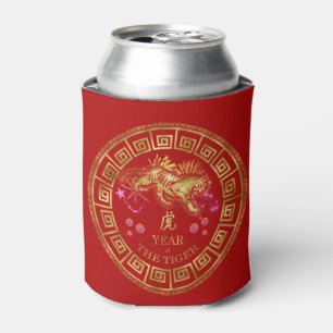 Porta-lata Chinês Zodiac Tiger Red/Dourado ID542